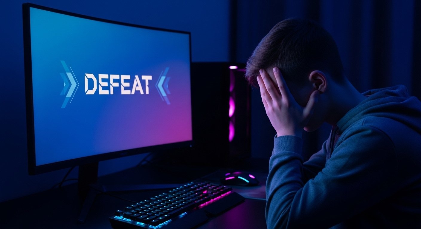 A frustrated beginner losing a match in competitive multiplayer games.